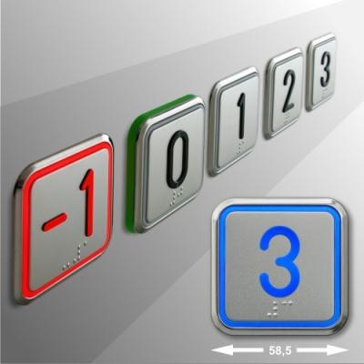 B7 Maxxi Großflächentaster nach EN 81-70, Symbol " 3 " mit Braille, 1 Kontakt, 24V, Quittierung ROT
