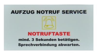 Aufkleber: Notruf Bedienung, Maße: 100x50mm