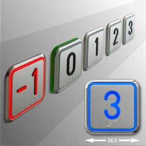 B7 Maxxi Großflächentaster nach EN 81-70, Symbol " 3 " mit Braille, 1 Kontakt, 24V, Quittierung ROT