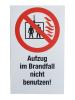 Aufkleber: Aufzug im Brandfall nicht benutzen, Maße: 80x130mm