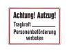 Aufkleber "Achtung! Aufzug! Tragkraft, Personenbeförderung verboten" 80x60mm